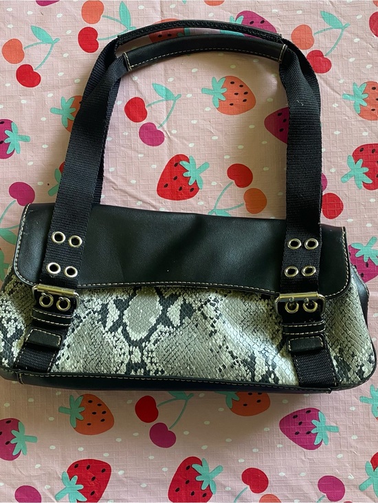 Nine West Handbags - Nine West Black and Gray Snake-Print Mini Shoulder Bag Y2K